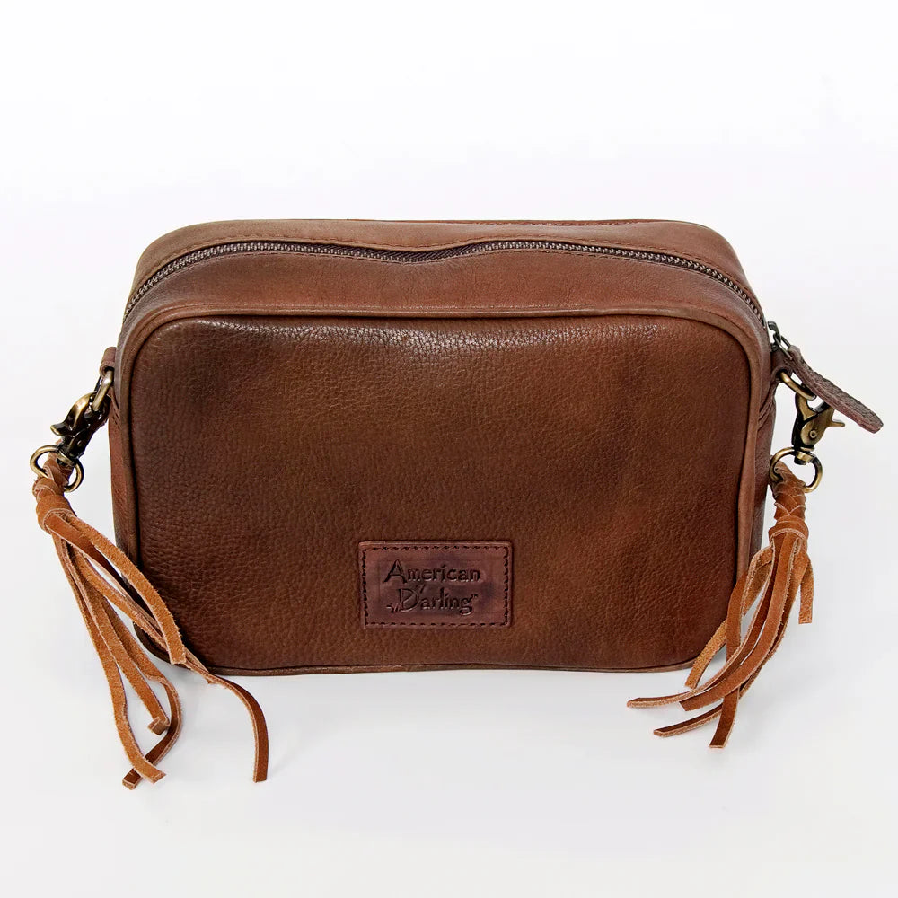 American Darling Small Crossbody Messenger Bag in genuine full grain leather with adjustable strap and durable YKK zipper.