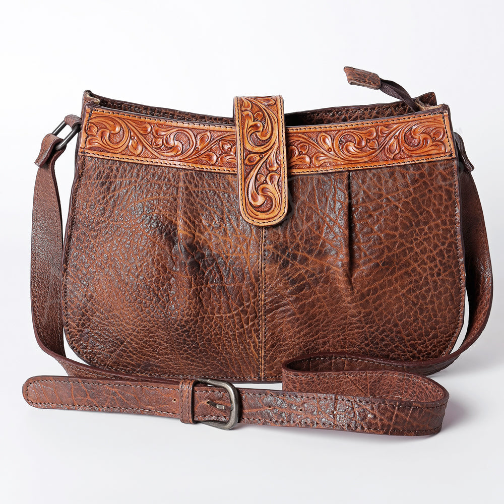 American Darling Crossbody Bag ADBGZ426C made of detailed hand-tooled antique vegetable tanned American cowhide leather with adjustable strap and antique metal fittings