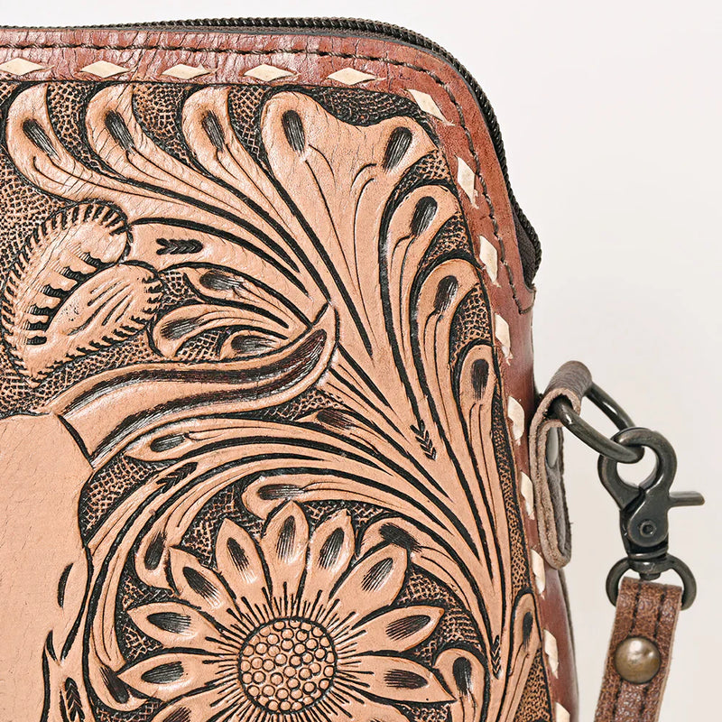 American Darling Crossbody Bag ADBG769 featuring intricate leather floral design.