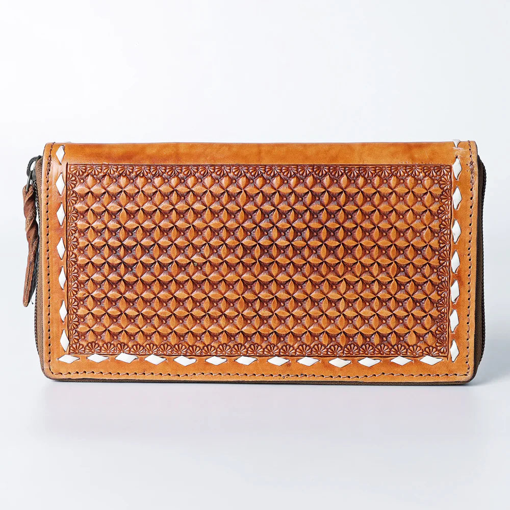 American Darling Wallet ADBGZ448B made of hand-tooled vegetable tanned full grain leather with durable YKK zipper closure