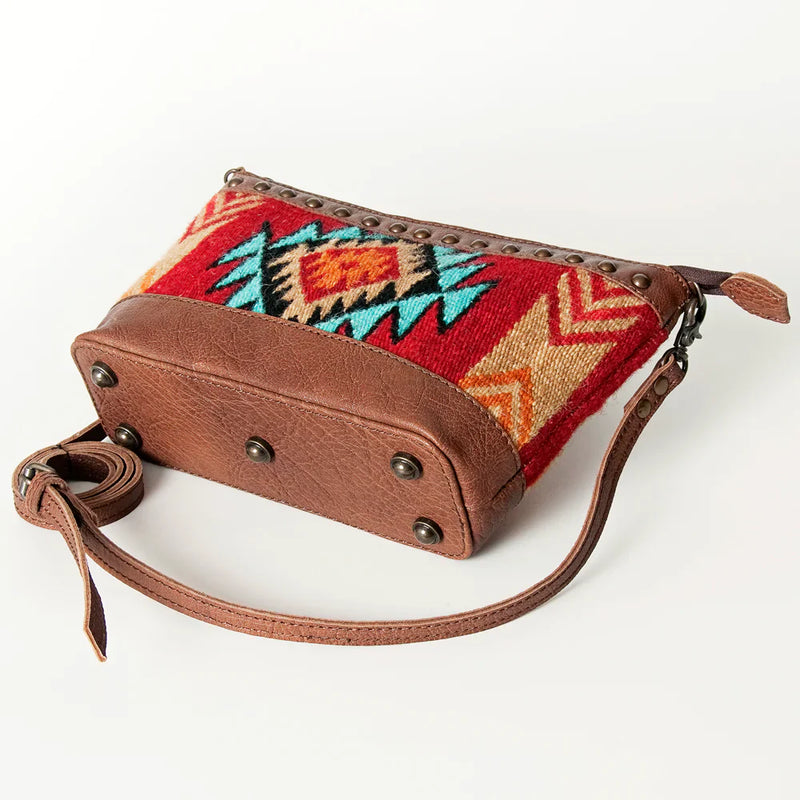 American Darling Crossbody Bag ADBG783B with handwoven wool saddle blanket and full grain leather
