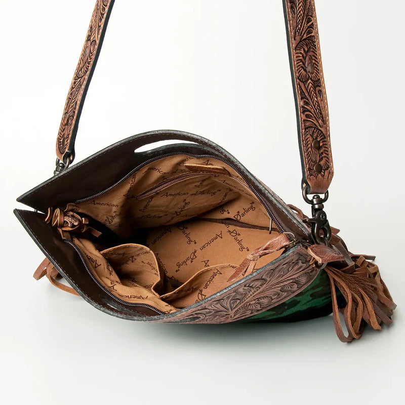 American Darling Clutch handbag ADBGS146AA open view showing detailed hand-tooled leather and interior pockets