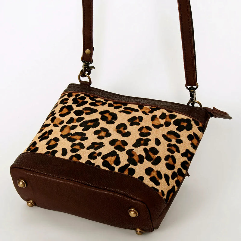 American Darling Large Crossbody Bag ADBGA236J in cheetah print full grain leather with adjustable strap and antique metal fittings