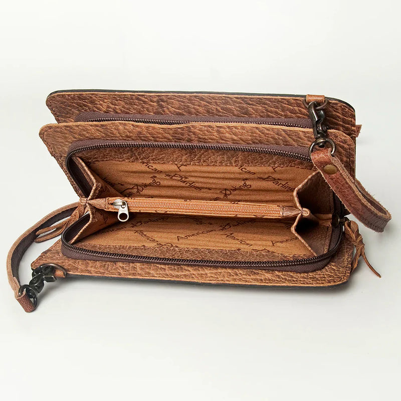 American Darling Crossbody Bag ADBG806 genuine full grain leather wallet with adjustable strap and YKK zipper