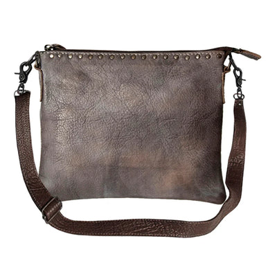 Premium full grain leather crossbody bag NMBG117C with adjustable strap and antique finish fittings.