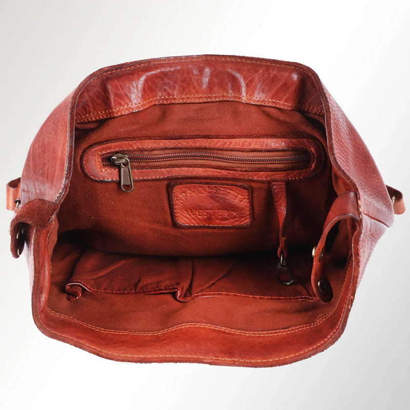 Interior view of Spaghetti Western Backpack SWC145ACG with leather craftsmanship.