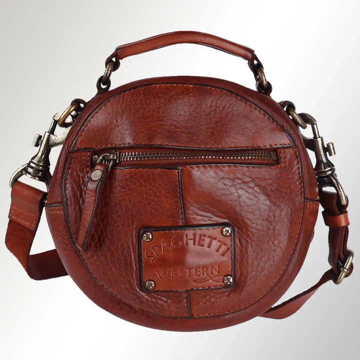 Spaghetti Western Crossbody Messenger Bag SWC168CG in full grain leather with adjustable strap and antique metal fittings