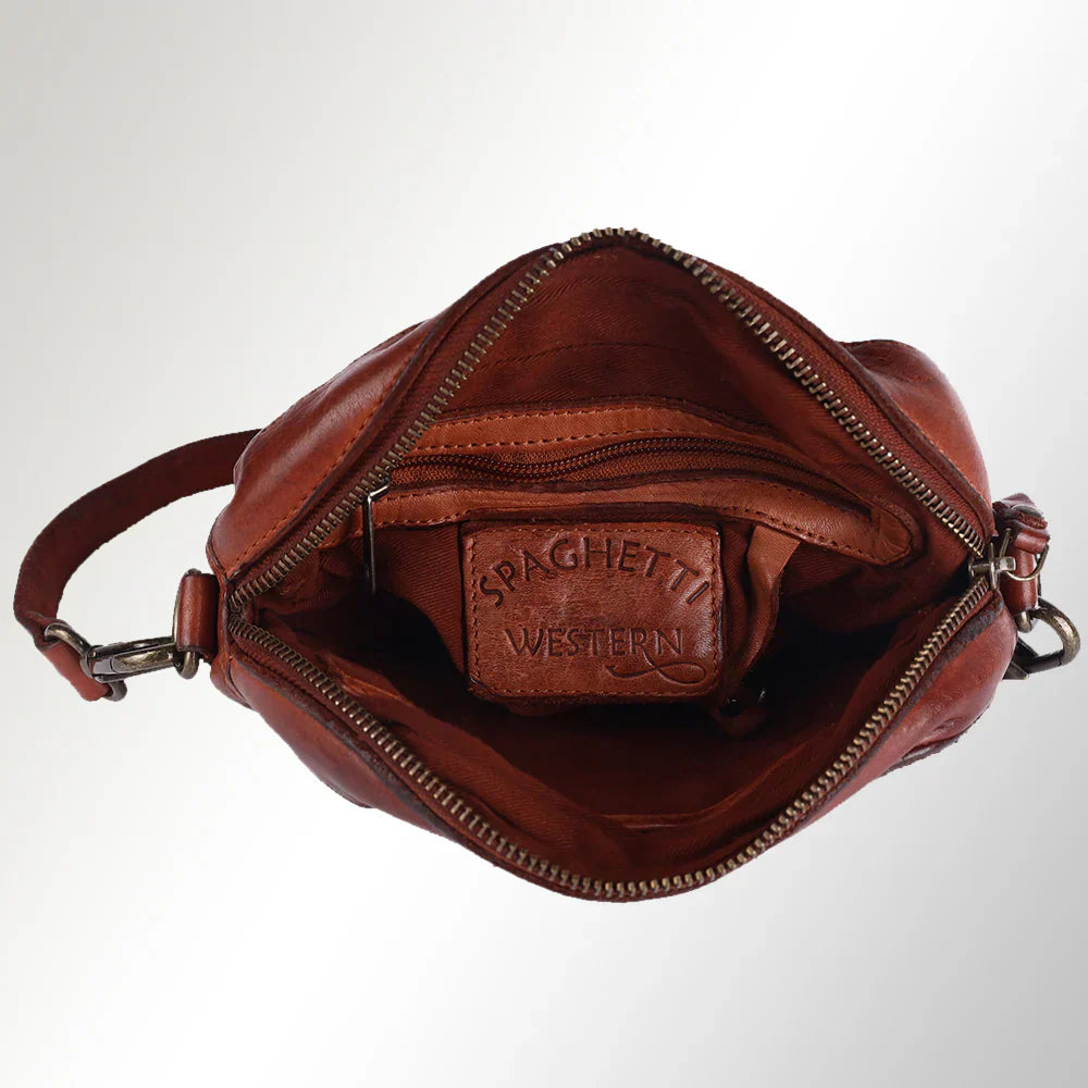 Spaghetti Western Crossbody Messenger Bag SWC168CG in full grain leather with adjustable strap and antique metal fittings