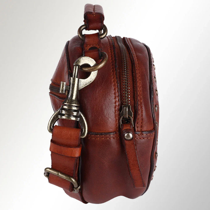 Spaghetti Western Crossbody Messenger Bag SWC168CG in premium full grain leather with adjustable strap and antique metal fittings