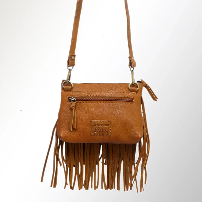 American Darling Small Crossbody Bag ADBGM244A brown genuine leather with fringes and adjustable strap