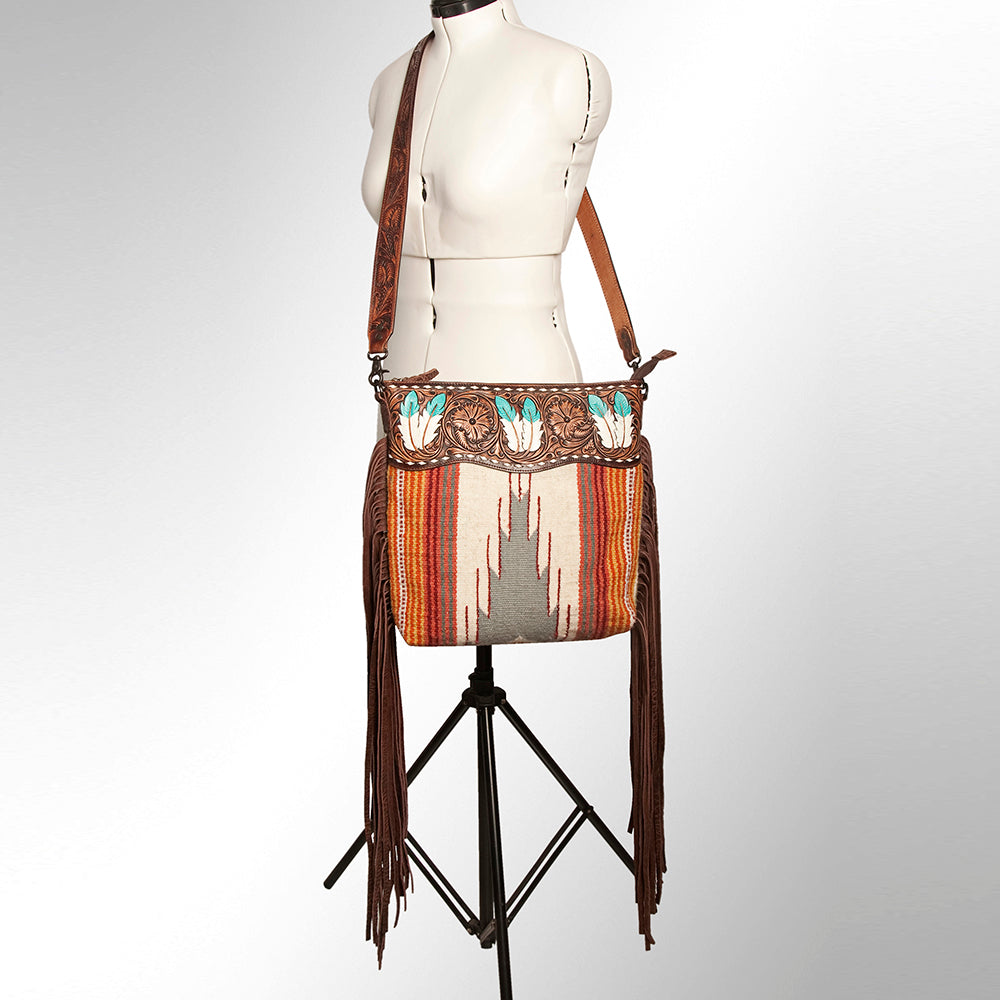 American Darling Shoulder Bag ADBGZ365A handcrafted full grain leather with western wool blanket and leather fringes