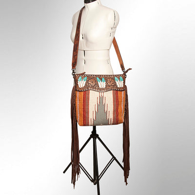 American Darling Shoulder Bag ADBGZ365A handcrafted full grain leather with western wool blanket and leather fringes