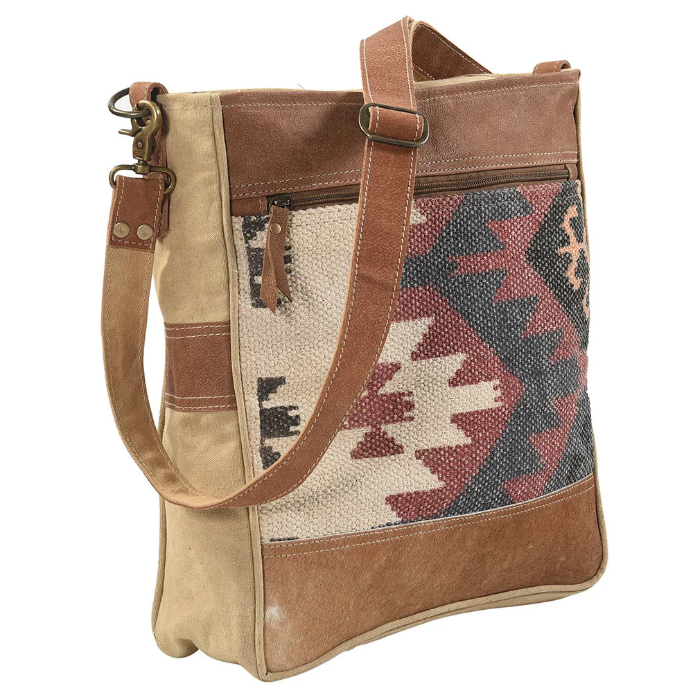 Ohlay Crossbody Bag KB188 with handwoven wool saddle blanket design, vintage cotton canvas, and genuine leather.