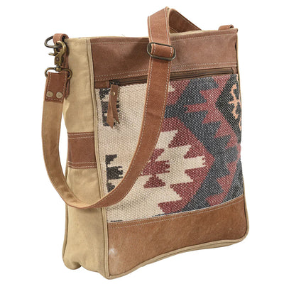 Ohlay Crossbody Bag KB188 with handwoven wool, vintage print cotton, and genuine leather.