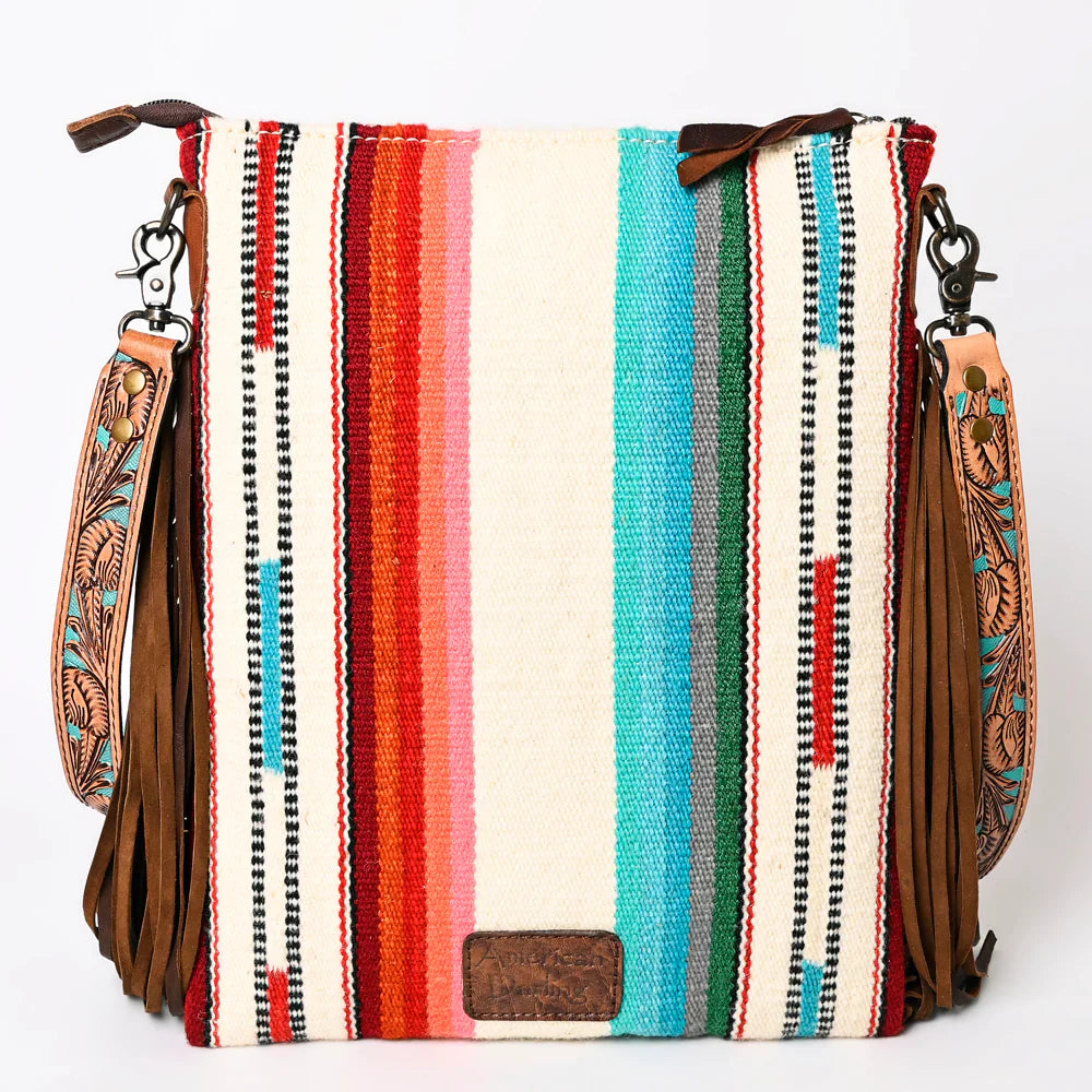 American Darling Large crossbody ADBG298J with colorful striped design and fringe details.