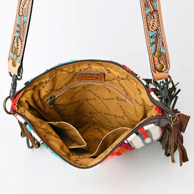 American Darling Large crossbody ADBG298J with patterned interior and tooled leather strap.