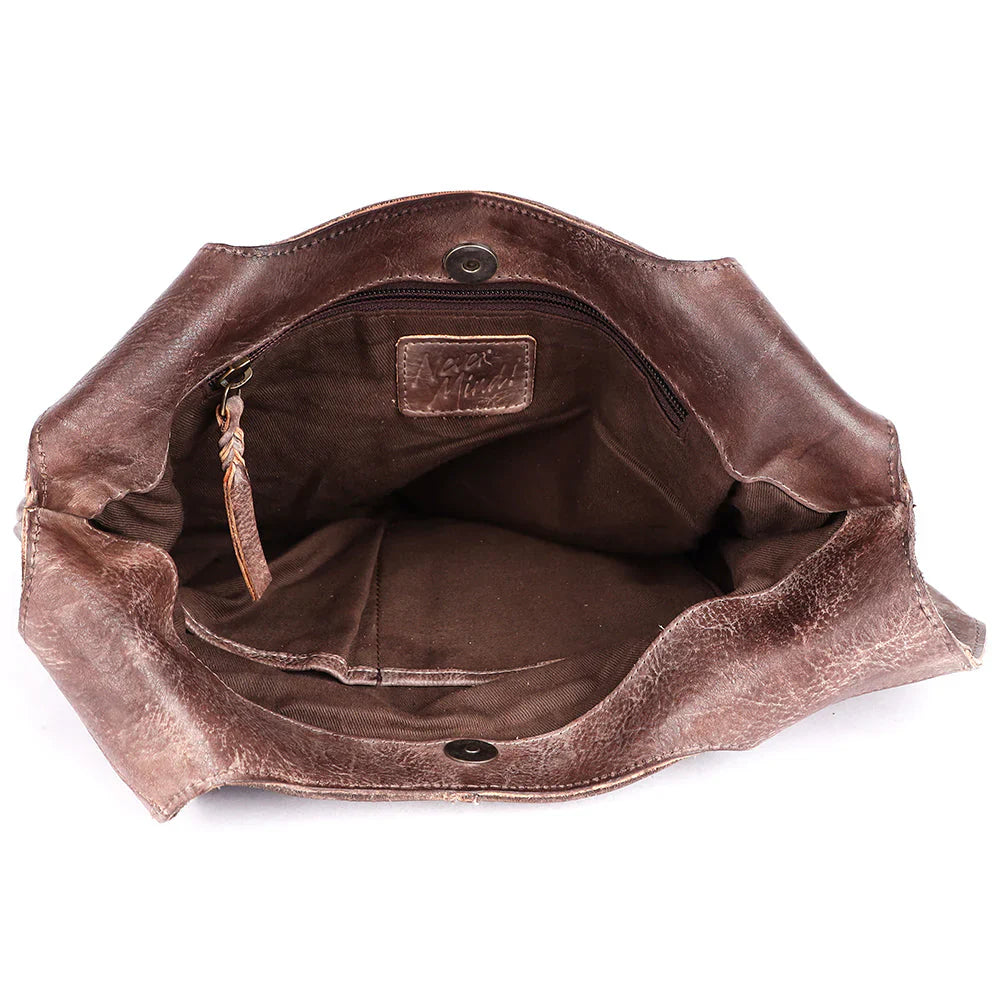 Never Mind Hobo Handbag premium full grain leather adjustable strap vintage design