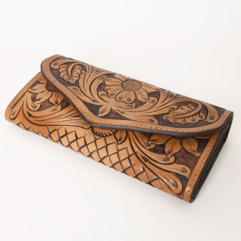 Ohlay Wallet sleek harness leather ladies bag with hand carving