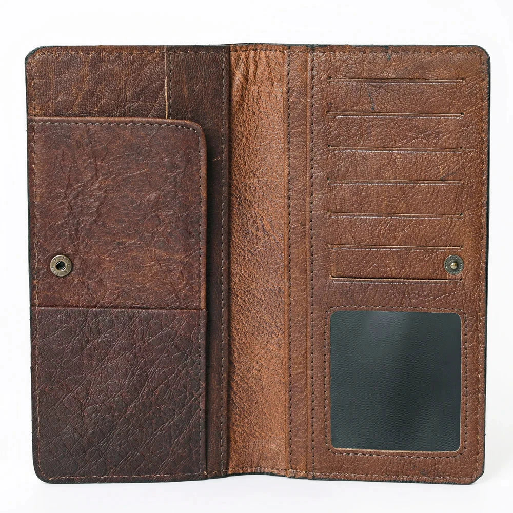 Ohlay Wallet KBG221 open brown genuine leather with multiple card slots and ID window