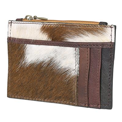 Ohlay Coin Purse Card Holder KBZ108B in genuine leather with cowhide detail and YKK zipper.