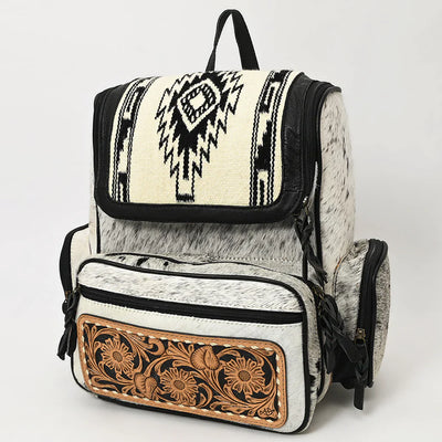 Hand tooled American Darling Backpack ADBG860D, featuring cowhide leather and wool saddle blanket design.