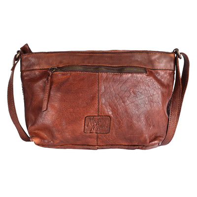 Never Mind Bag NMBGM172C in full grain leather with adjustable strap and antique finish metal fittings.