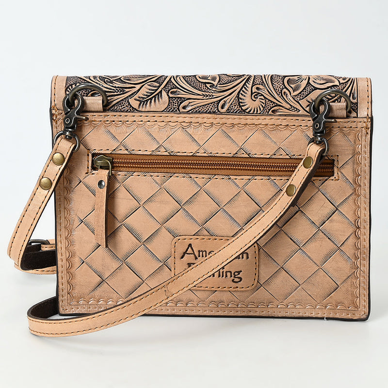 American Darling Small crossbody bag in hand-tooled full grain genuine leather with adjustable strap and antique metal fittings