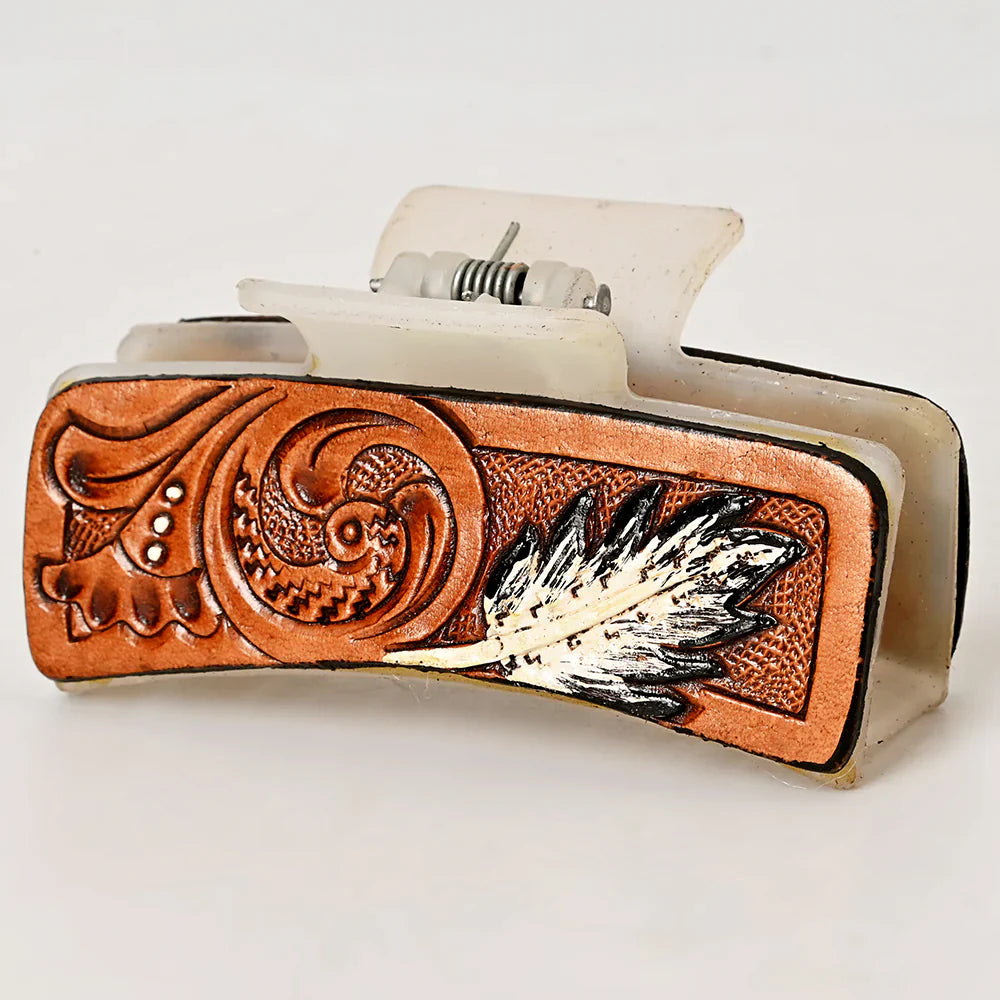 American Darling Hair Clutch ADHC124, hand-tooled leather with intricate carvings.