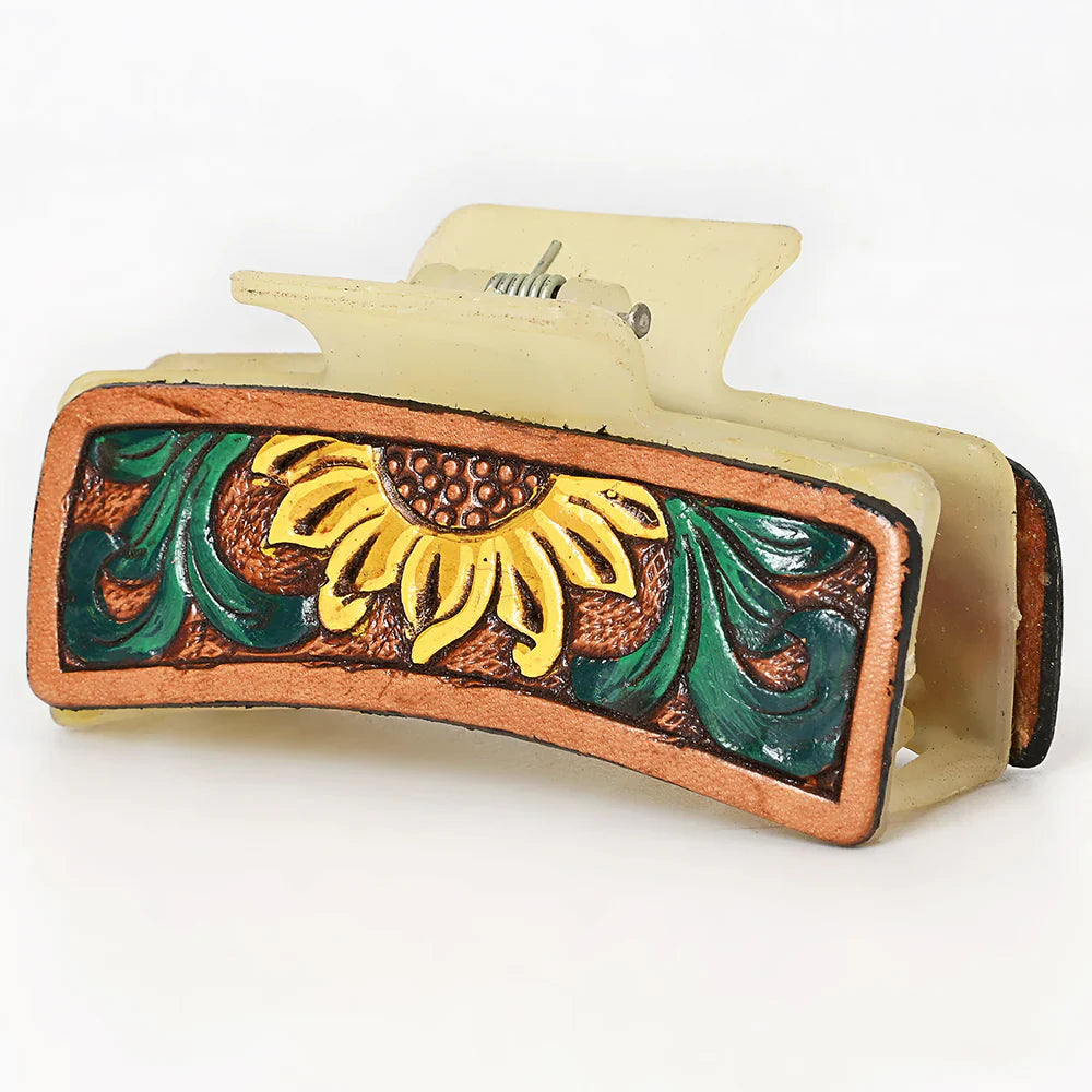 Hand-tooled American Darling Hair Clutch ADHC125 in genuine cowhide leather with intricate carving.