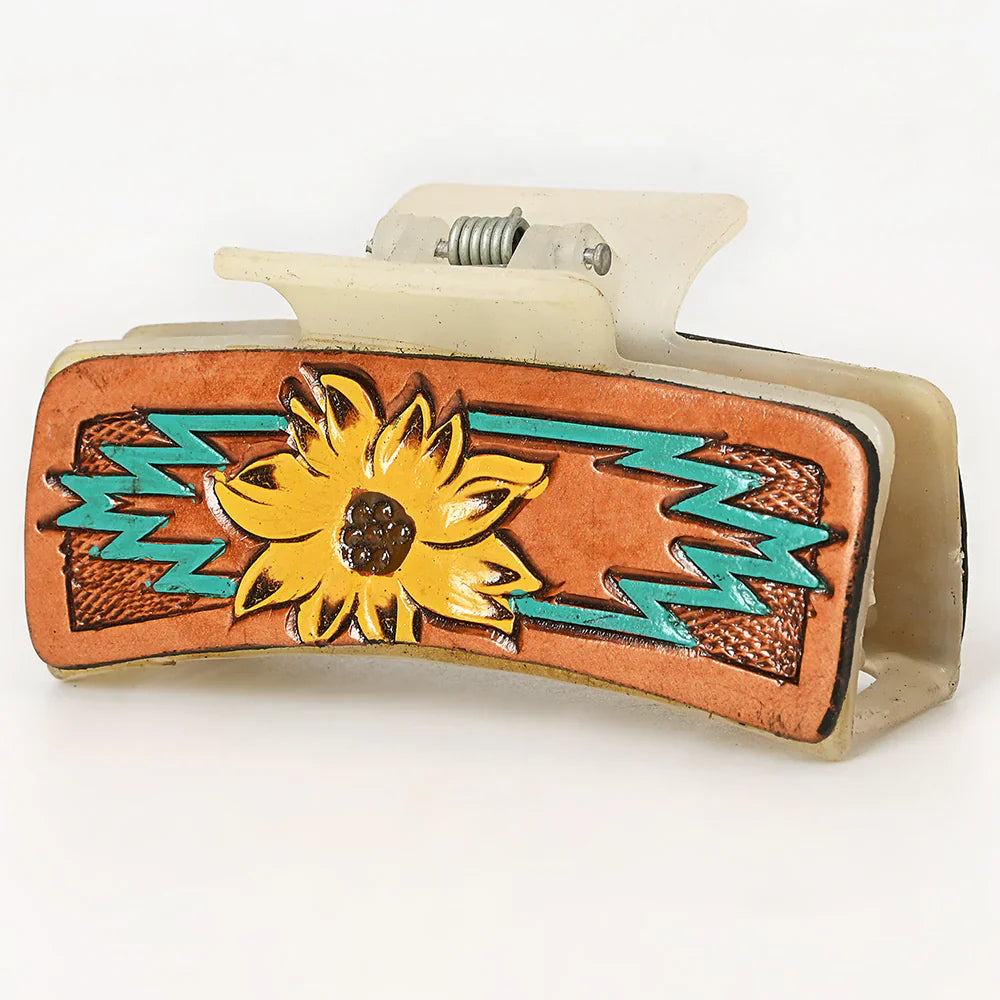 American Darling Hair Clutch ADHC128, hand-tooled cowhide leather, floral design.