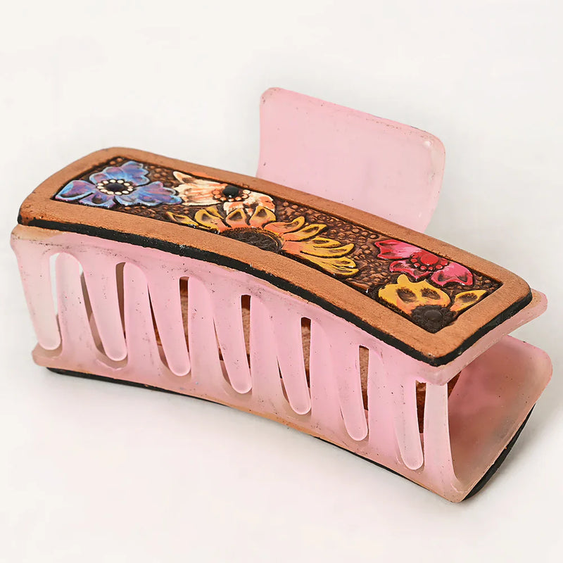 American Darling Hair Clutch ADHC134 with hand-tooled floral design on genuine cowhide leather.