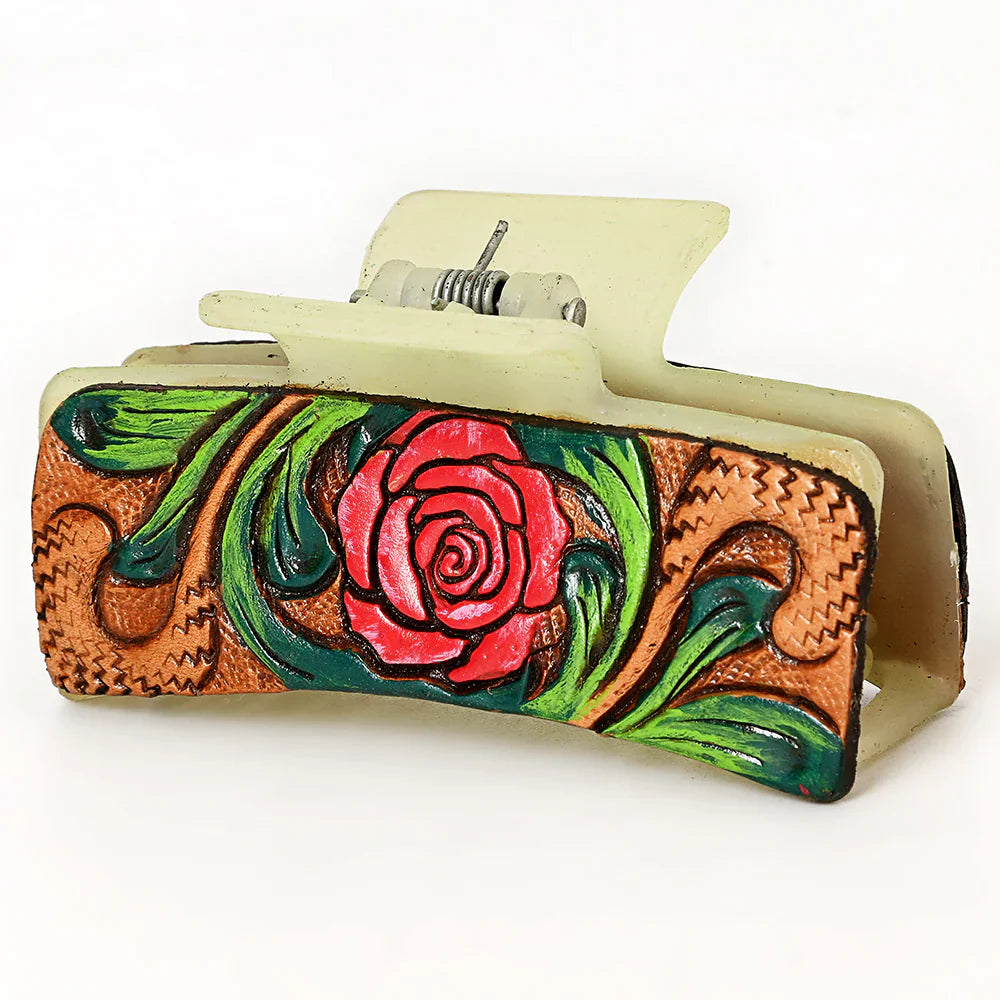 American Darling Hair Clutch ADHC136, hand-tooled cowhide leather with floral design.