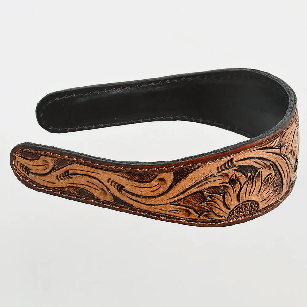 American Darling Head Band ADABA103, hand tooled cowhide leather, floral design.