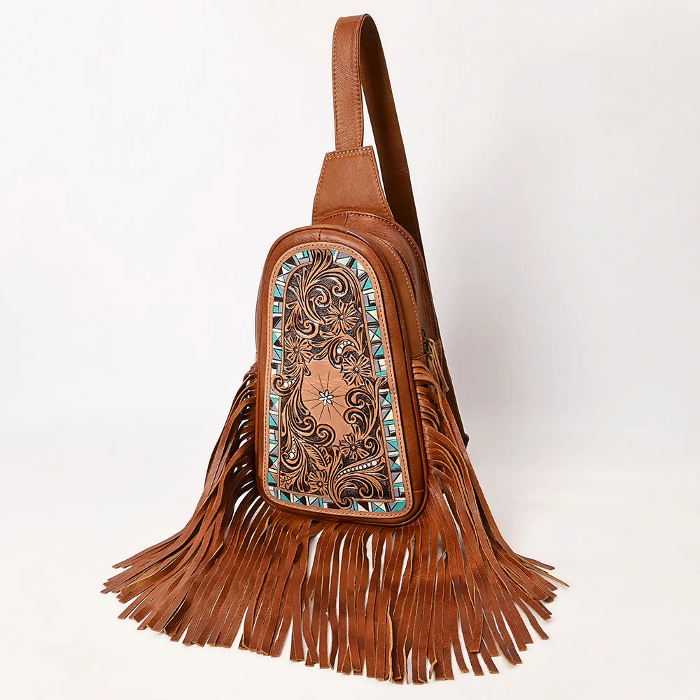 American Darling Sling Western Leather Bag Crossbody with Fringe ADBG1568A