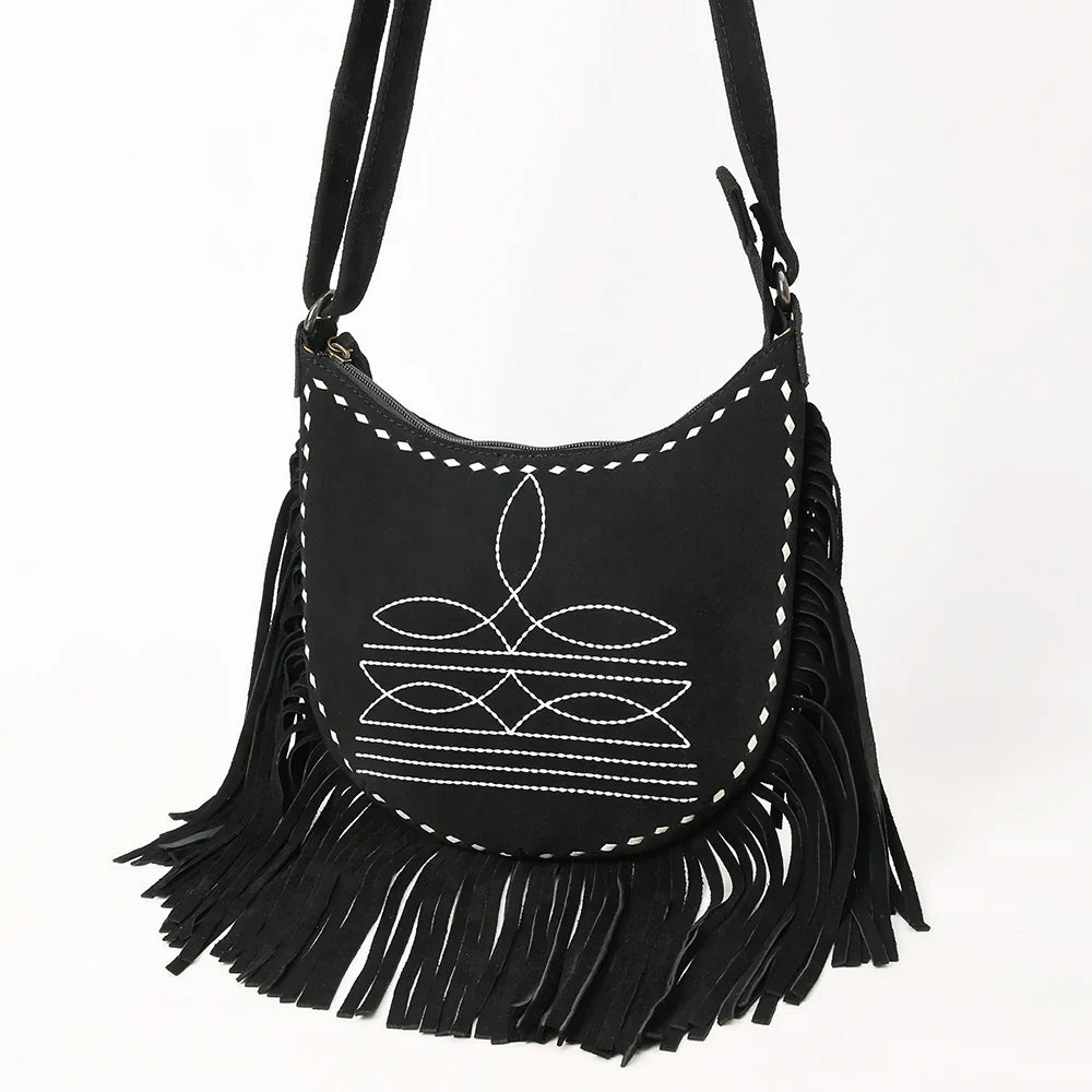 American Darling Crossbody Genuine Western Leather Handbag with fringe details and adjustable strap - ADBG1625A.