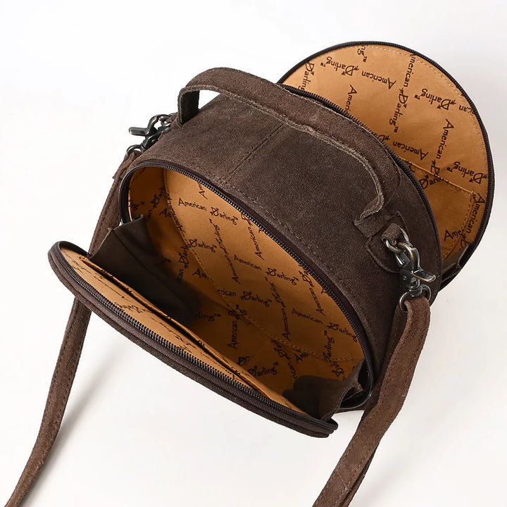 American Darling Canteen Bag ADBG1549C made from premium genuine suede leather with adjustable strap and antique metal fittings.