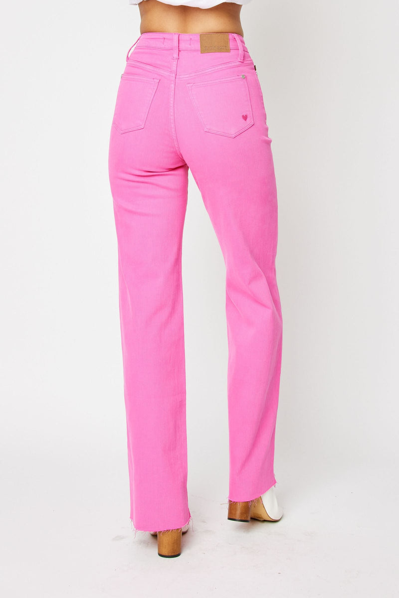 High waist hot pink 90s straight leg Judy Blue Jeans back view