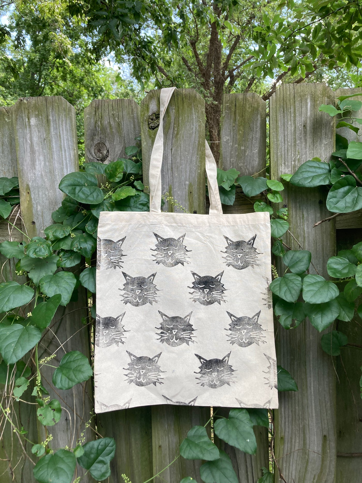 Wild Sour Hand Printed Cat Canvas Tote