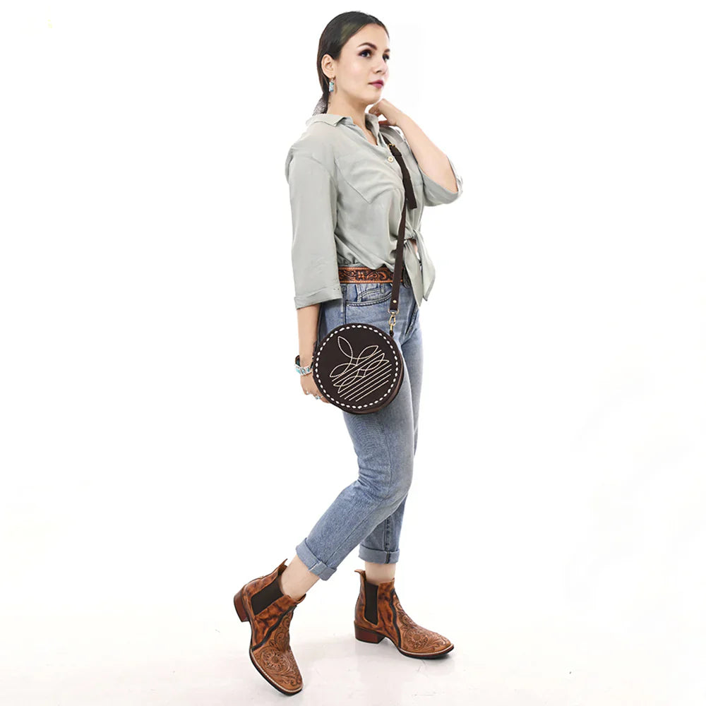 American Darling Canteen Bag ADBGA620D made from genuine suede leather with adjustable strap and antique metal fittings.