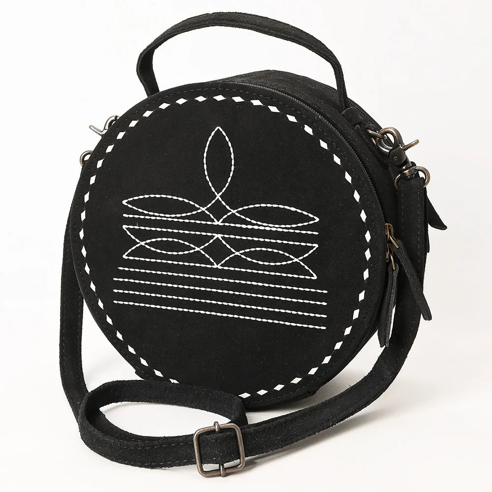 American Darling Canteen Bag ADBG1549D, genuine suede leather with adjustable strap, durable metal fittings, and YKK zipper, 10x10x5.5 inches.