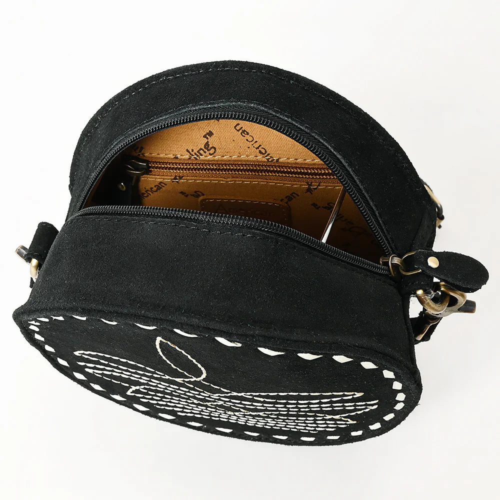 American Darling Canteen Bag ADBGA620C made from genuine suede leather with adjustable strap and antique metal fittings.