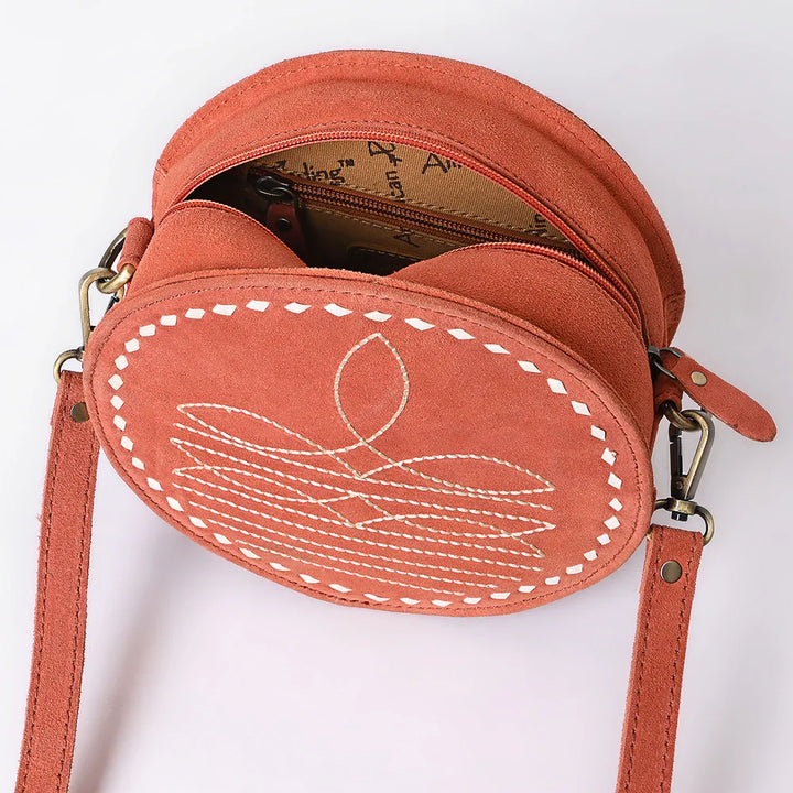 American Darling Canteen Bag ADBGA620E in genuine suede leather with adjustable strap and antique finish metal fittings.