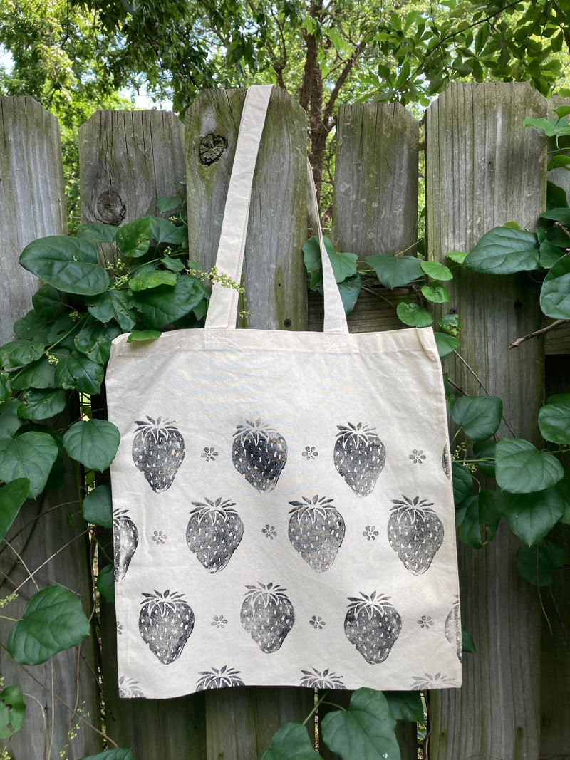 Wild Sour Hand Printed Strawberry Canvas Tote