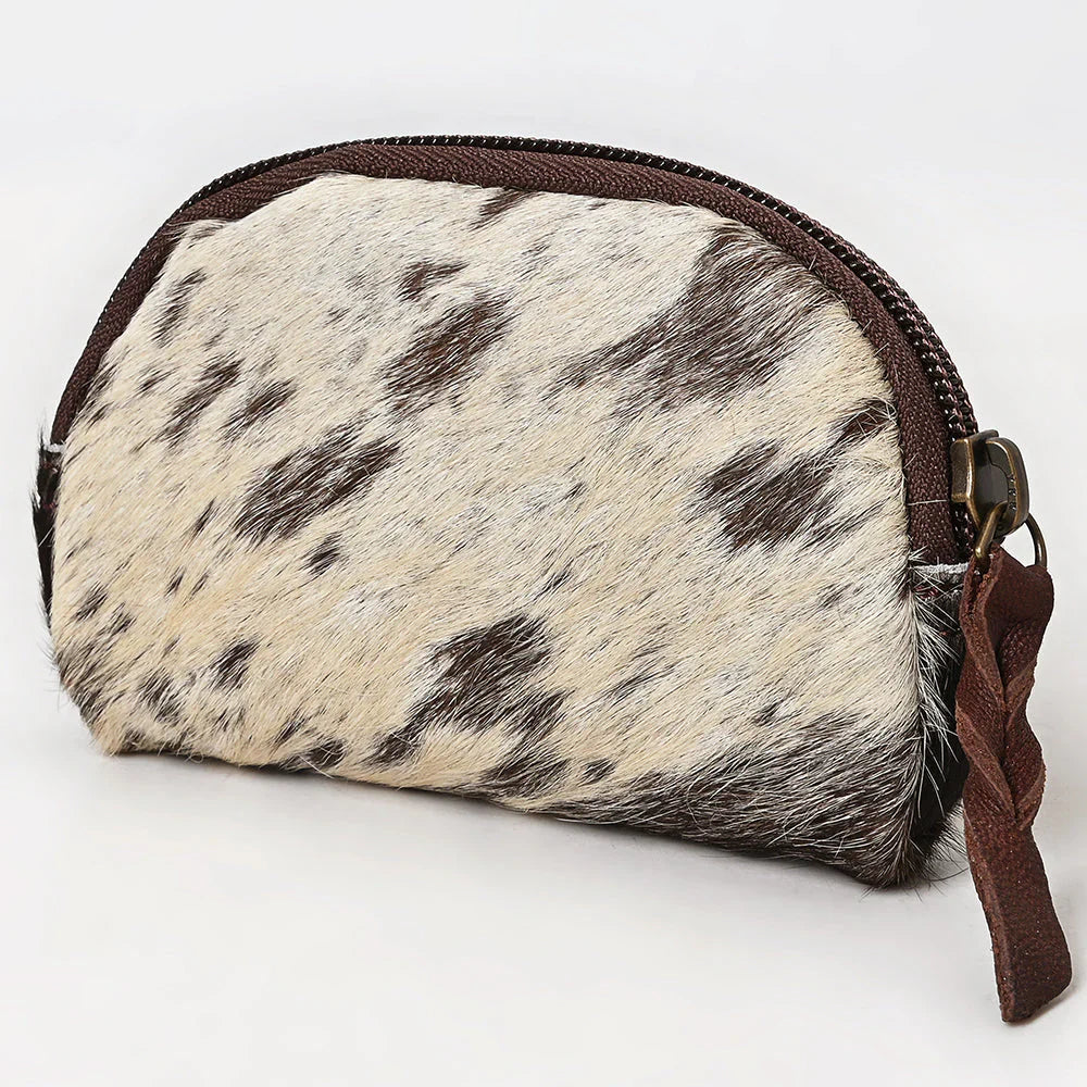 American Darling Coin Purse Wallet ADBG444BRW small brown and white spotted fur zippered coin purse 4.5x3 inches