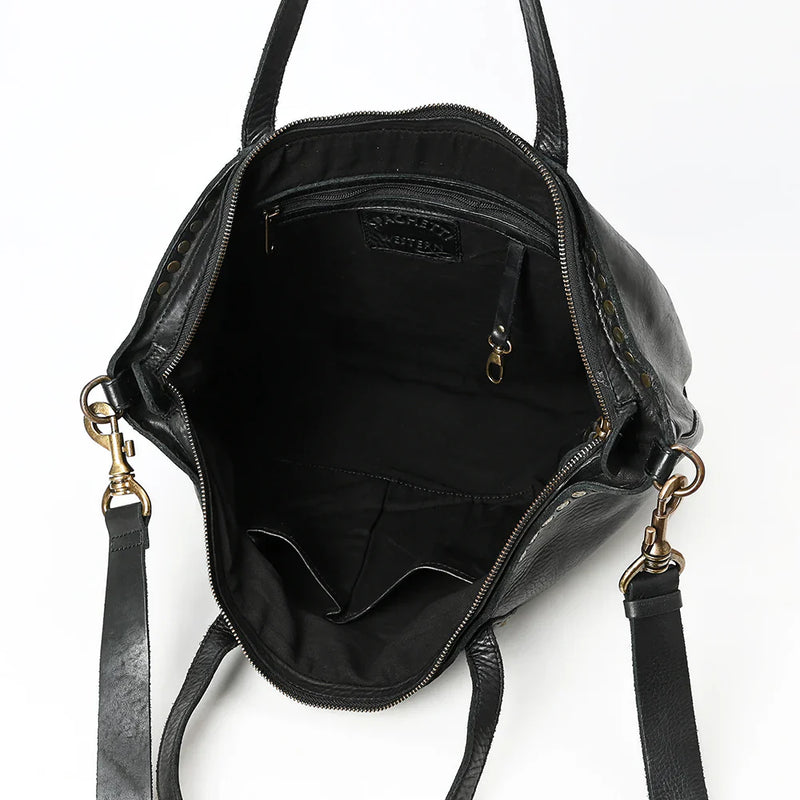 Spaghetti Western Tote Handbag SWC135ABLK made with fine leather, open view.