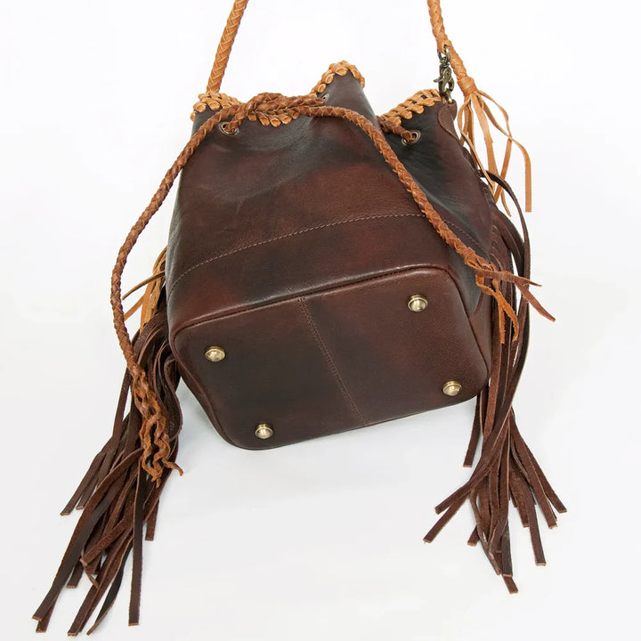 American Darling Bucket Bag ADBGD140 with genuine leather and fringes.