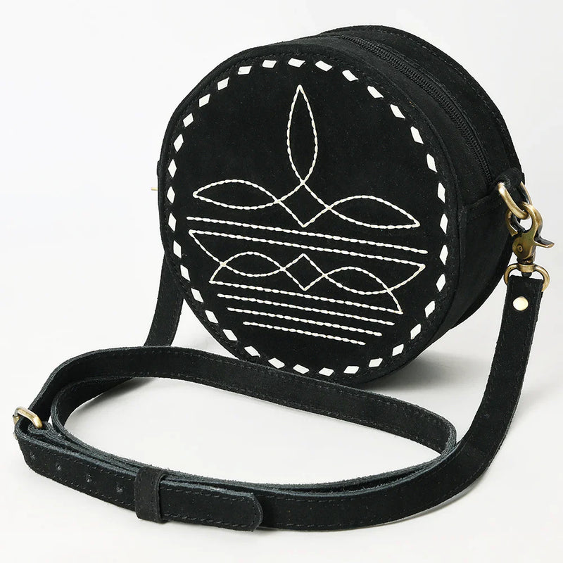 American Darling Canteen Bag ADBGA620C in genuine suede leather with adjustable strap and antique finish metal fittings.