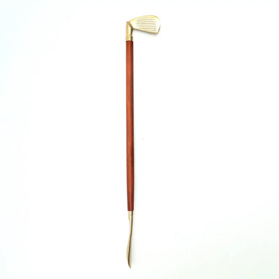 29-inch wooden shoehorn with metal handle in brown and gold finish, ergonomic and elegant design