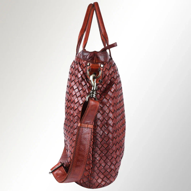 Spaghetti Western Tote Handbag SWC187CG in woven leather design with shoulder strap.