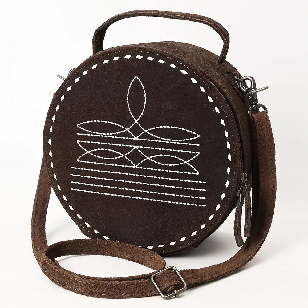 American Darling Canteen Bag ADBG1549C made of genuine suede leather with antique metal fittings and adjustable strap.